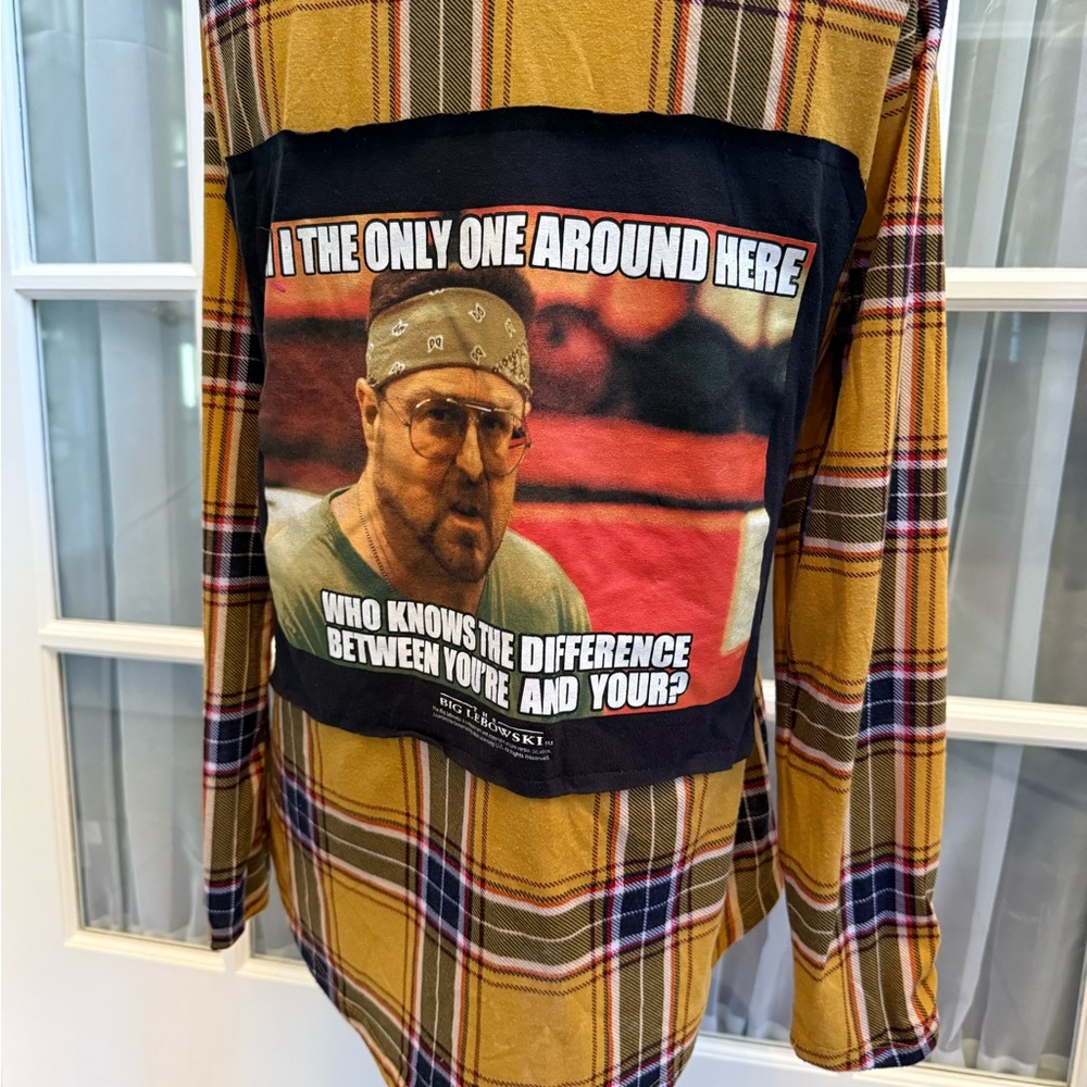 Mustard Plaid Flannel w/ Graphic Tee Patch